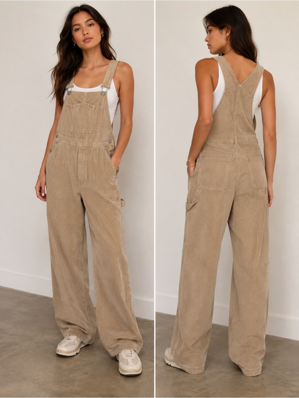 Aritzia TNA Corduroy Overalls Size Small Beige Wide‎ Leg Utility
